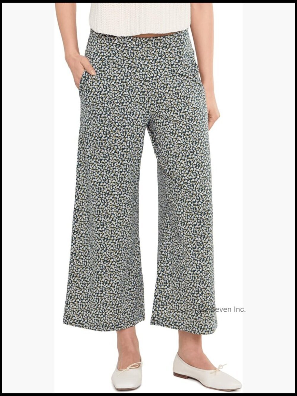 Wide Leg Crop Pants Ruched Elastic Waistband Mid Rise 25 Inseam